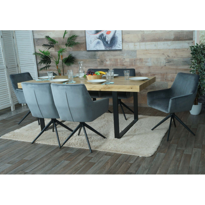 Lot de 6 chaises de salle à manger  accoudoir pivotant Auto-Position tissu/textile - gris foncé