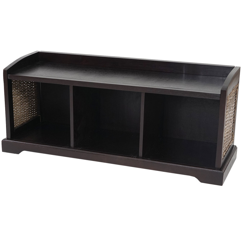 Banquette Bienne, boîte de rangement, 3 paniers, treillis en rotin, 112x46x37cm - foncé