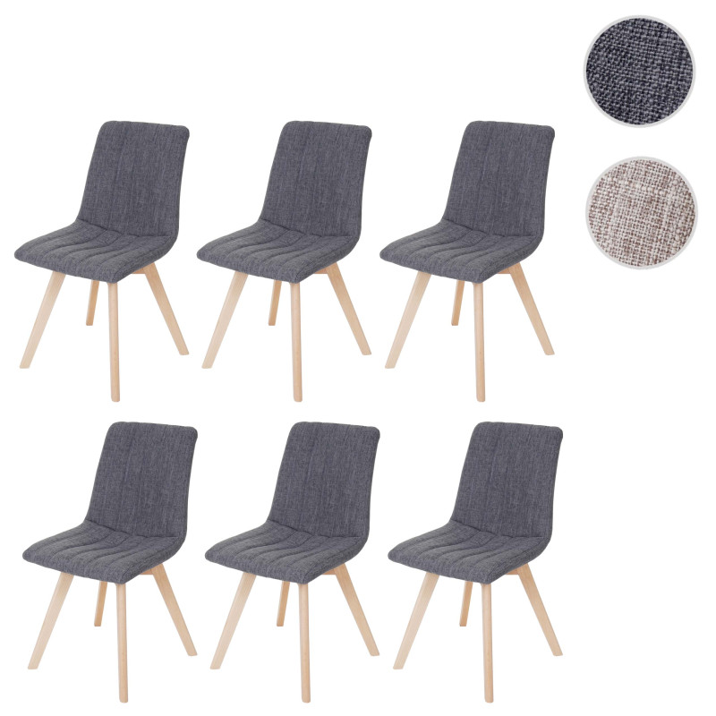 6x chaise de salle à manger Calgary, fauteuil, design rétro des années 50, tissu - gris