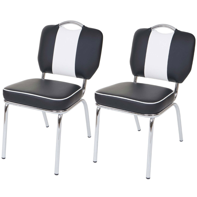 2x chaise de salle à manger Avellino, fauteuil avec dossier, style rétro, similicuir - noir / blanc