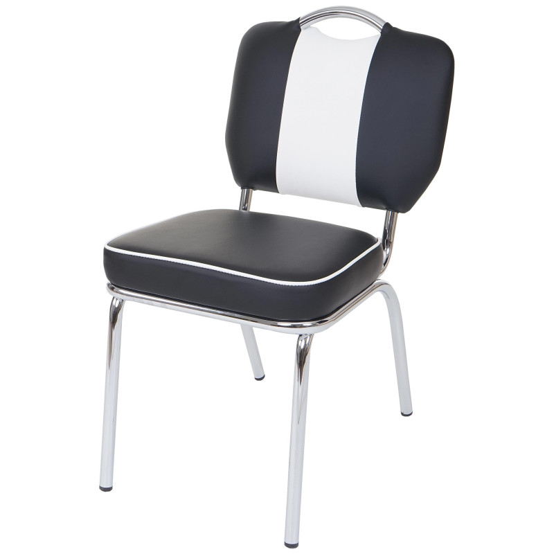 2x chaise de salle à manger Avellino, fauteuil avec dossier, style rétro, similicuir - noir / blanc