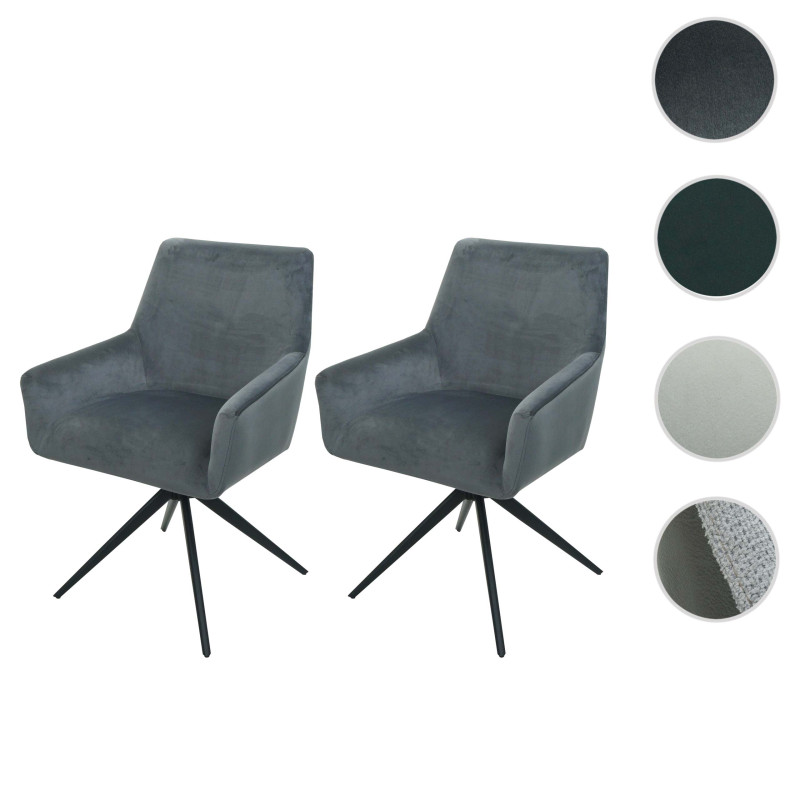 Lot de 2 chaises de salle à manger accoudoir pivotant Auto-Position tissu/textile - gris clair similicuir gris foncé