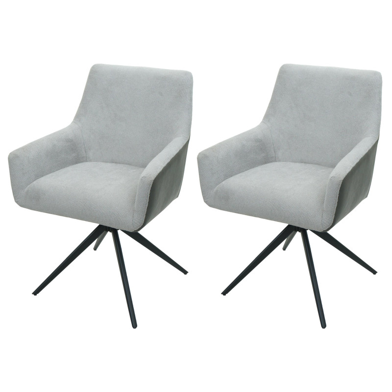 Lot de 2 chaises de salle à manger accoudoir pivotant Auto-Position tissu/textile - gris clair similicuir gris foncé