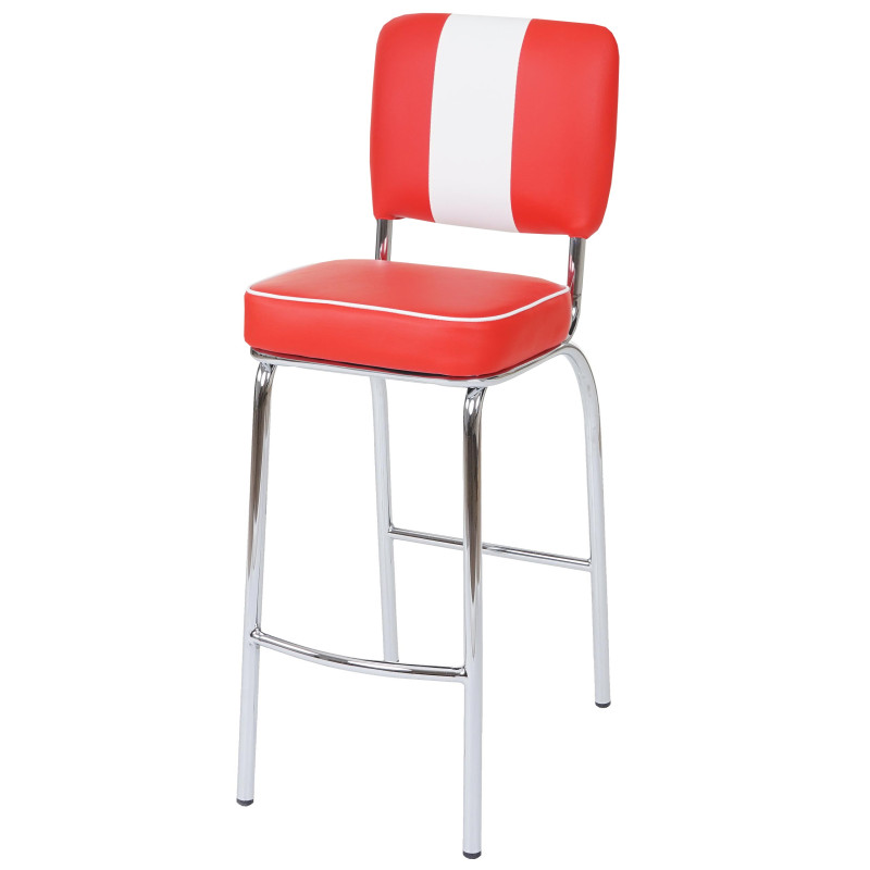 2x tabouret de bar Avellino, chaise de comptoir, design rétro des années 50, similicuir - rouge / blanc