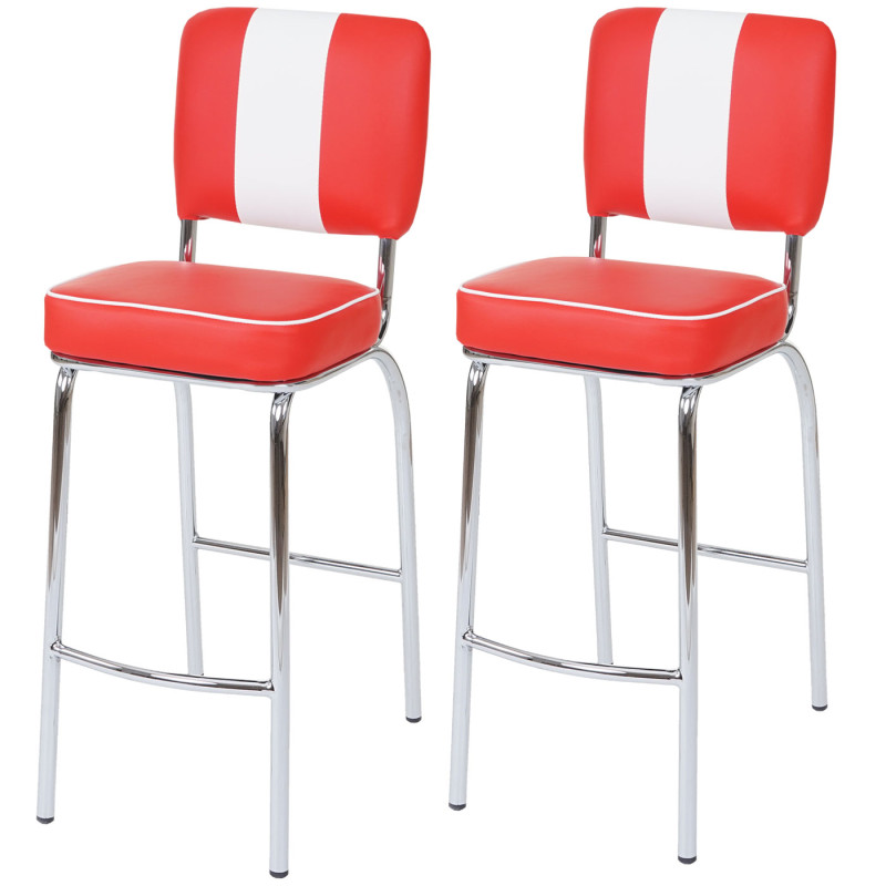 2x tabouret de bar Avellino, chaise de comptoir, design rétro des années 50, similicuir - rouge / blanc