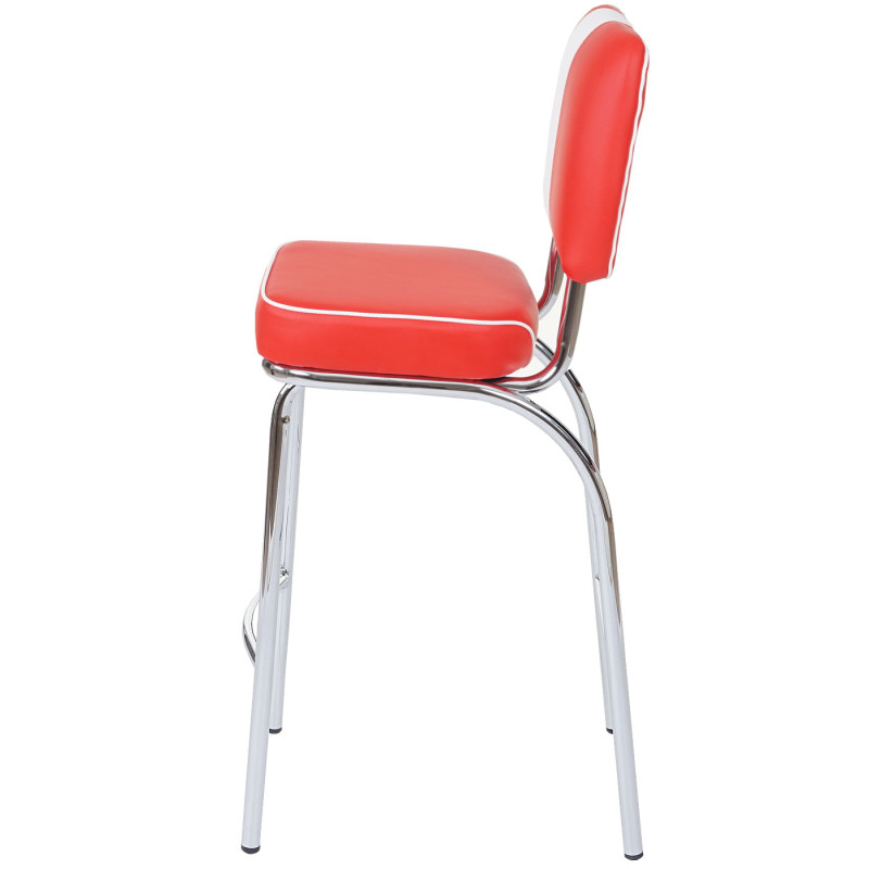 2x tabouret de bar Avellino, chaise de comptoir, design rétro des années 50, similicuir - rouge / blanc