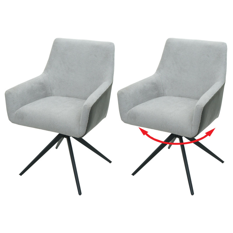 Lot de 2 chaises de salle à manger accoudoir pivotant Auto-Position tissu/textile - gris clair similicuir gris foncé