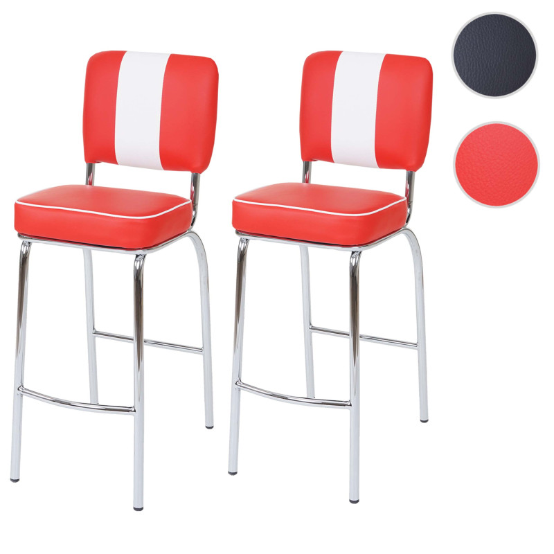 2x tabouret de bar Avellino, chaise de comptoir, design rétro des années 50, similicuir - rouge / blanc