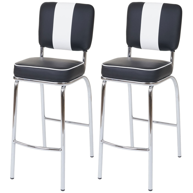 2x tabouret de bar Avellino, chaise de comptoir, design rétro des années 50, similicuir - noir / blanc