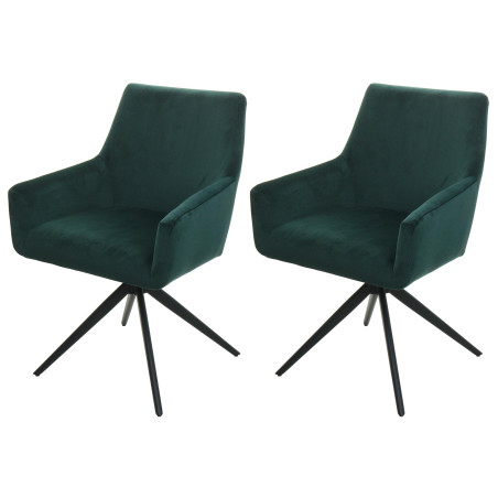 Lot de 2 chaises de salle à manger  accoudoir pivotant Auto-Position tissu/textile - vert