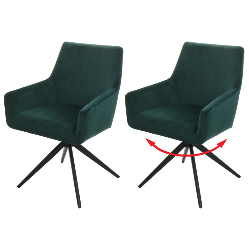 Lot de 2 chaises de salle à manger  accoudoir pivotant Auto-Position tissu/textile - vert