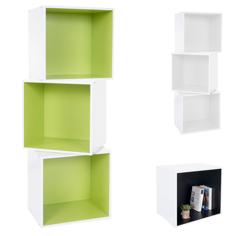 3x étagère cube Falun, étagère indépendante, bibliothèque, 3 cubes à 39x39x29cm - vert