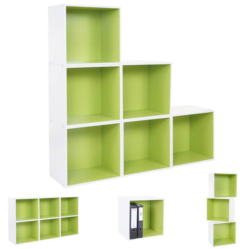 6x étagère cube Falun, étagère indépendante, bibliothèque, 6 cubes à 39x39x29cm - vert