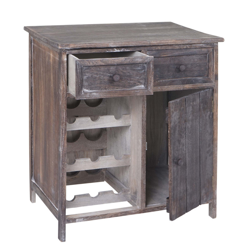 Étagère à vin Ithaka, commode à bouteilles, étagère pour 9 bouteilles, style shabby - marron