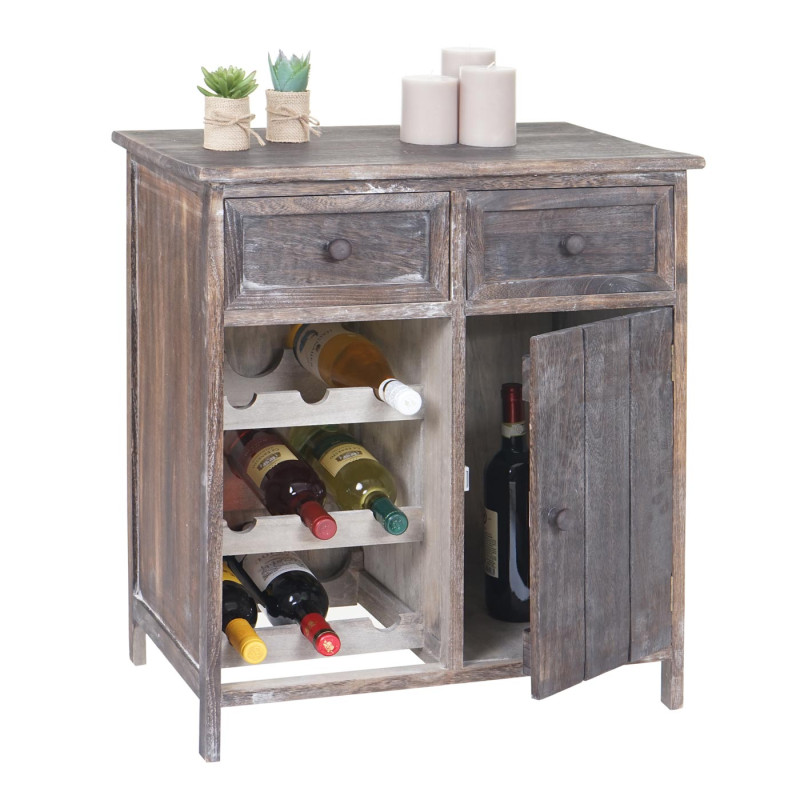 Étagère à vin Ithaka, commode à bouteilles, étagère pour 9 bouteilles, style shabby - marron