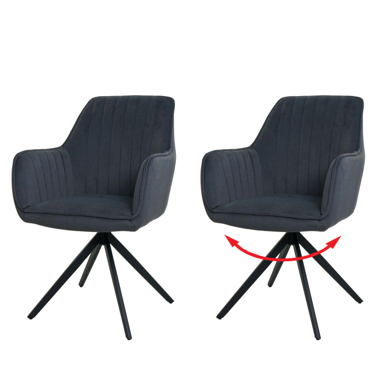 Lot de 2 chaises de salle à manger  avec accoudoirs, pivotante Auto-Position tissu/textile - anthracite