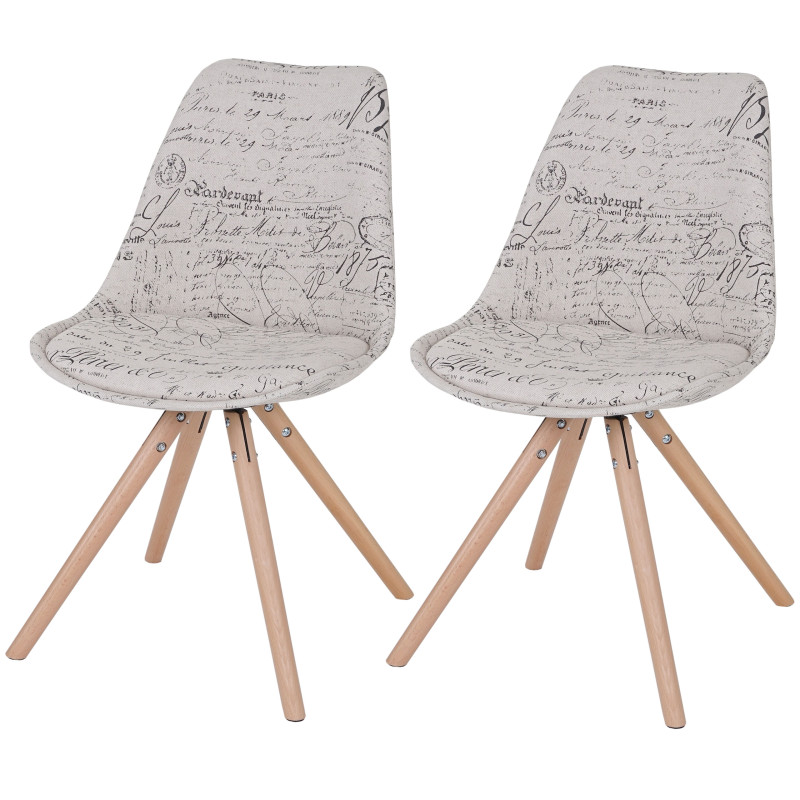 2x chaise de séjour/salle à manger Malmö T501 / design rétro - tissu écriture, pieds clairs