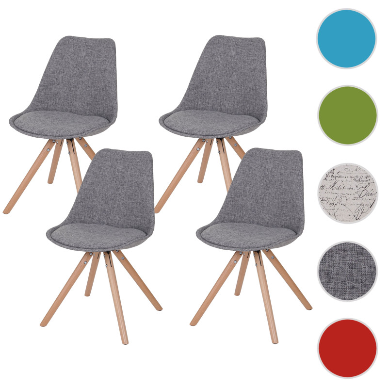 4x chaise de séjour / salle à manger Malmö T501 / rétro - tissu gris, pieds clairs
