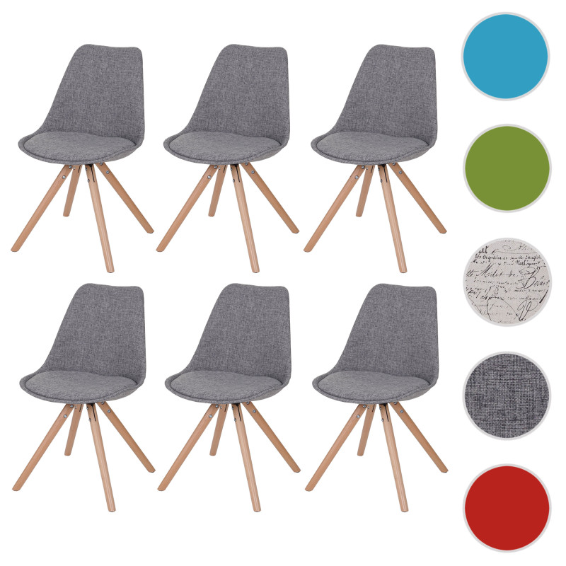 6x chaise de séjour / salle à manger Malmö T501 / rétro - tissu gris, pieds clairs