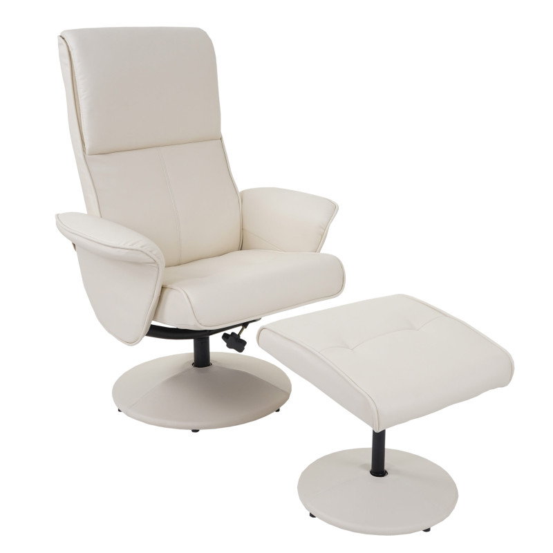 Fauteuil relax Helsinki, fauteuil de télévision avec tabouret - similicuir, crème