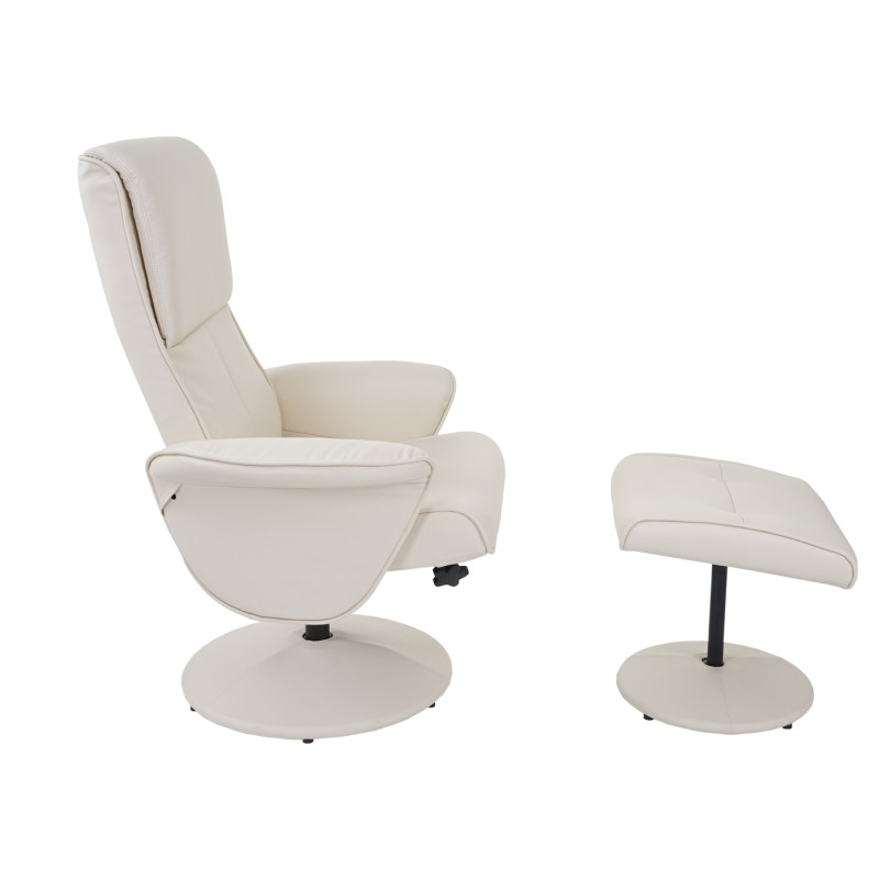 Fauteuil relax Helsinki, fauteuil de télévision avec tabouret - similicuir, crème