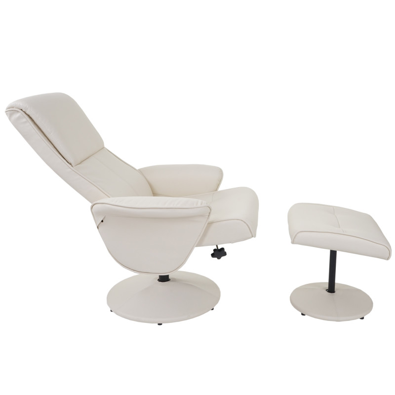 Fauteuil relax Helsinki, fauteuil de télévision avec tabouret - similicuir, crème