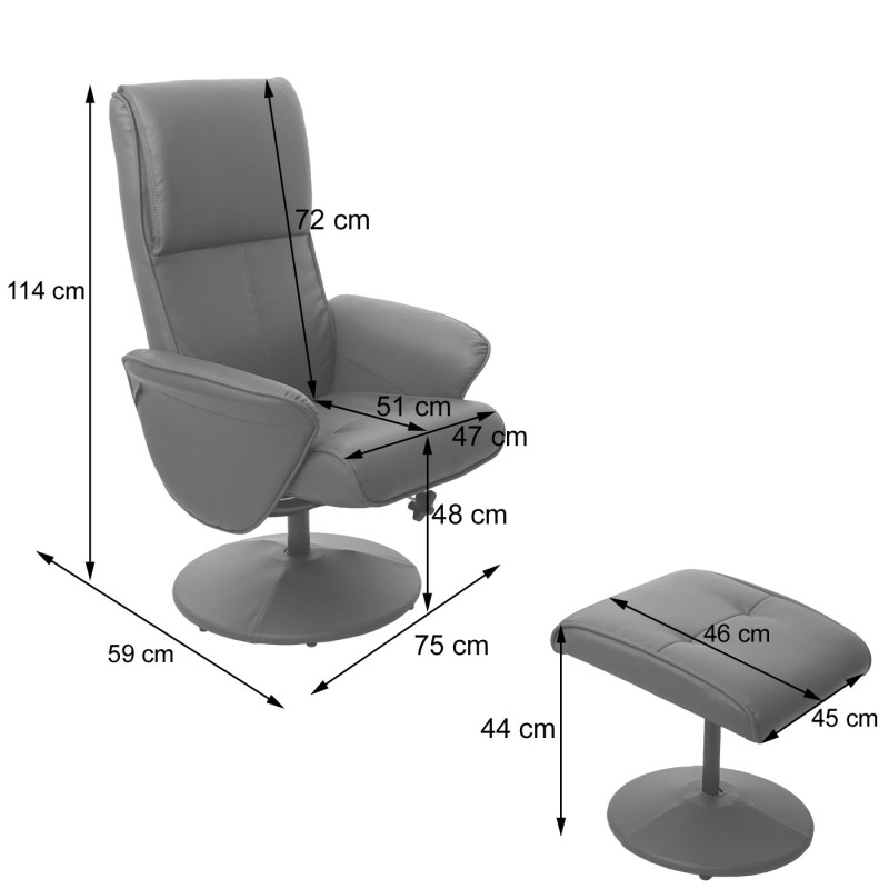 Fauteuil relax Helsinki, fauteuil de télévision avec tabouret - similicuir, crème