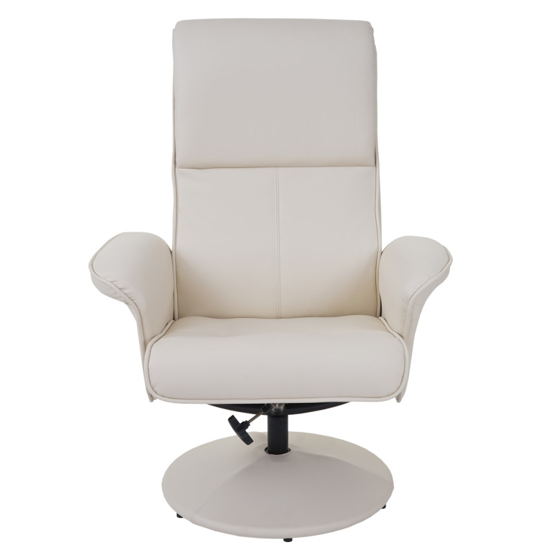 Fauteuil relax Helsinki, fauteuil de télévision avec tabouret - similicuir, crème