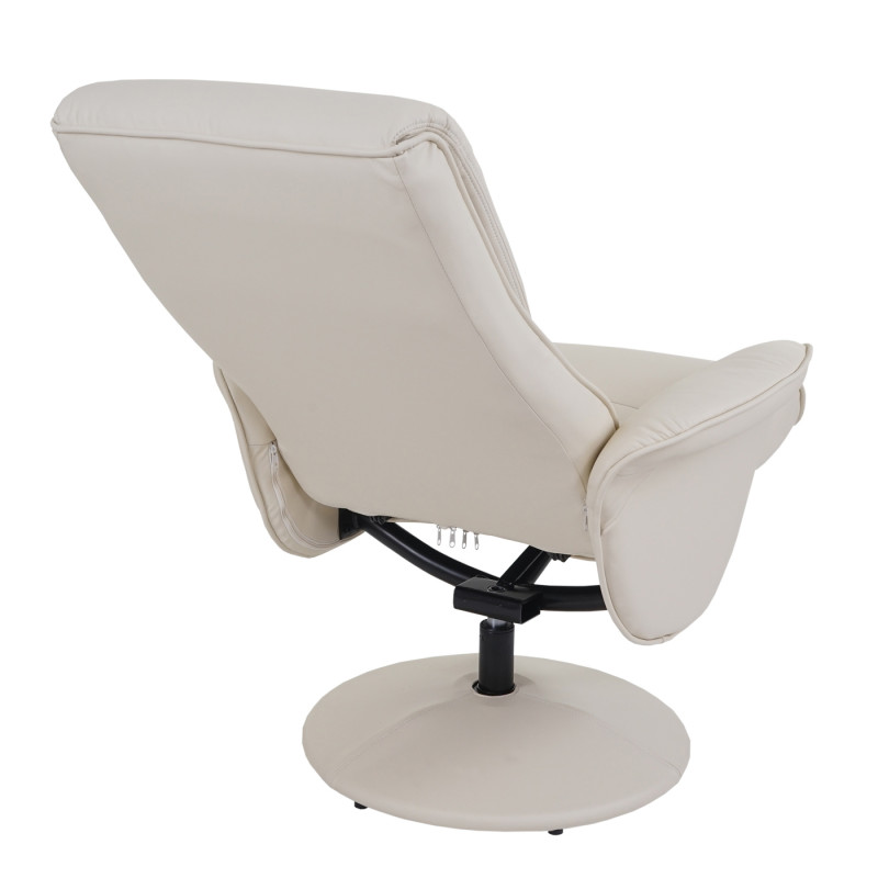 Fauteuil relax Helsinki, fauteuil de télévision avec tabouret - similicuir, crème