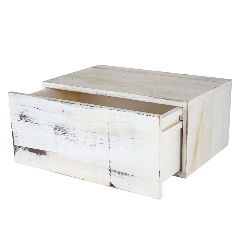 Étagère murale Dinant, avec tiroir, 21x46x30cm style shabby, vintage - blanc