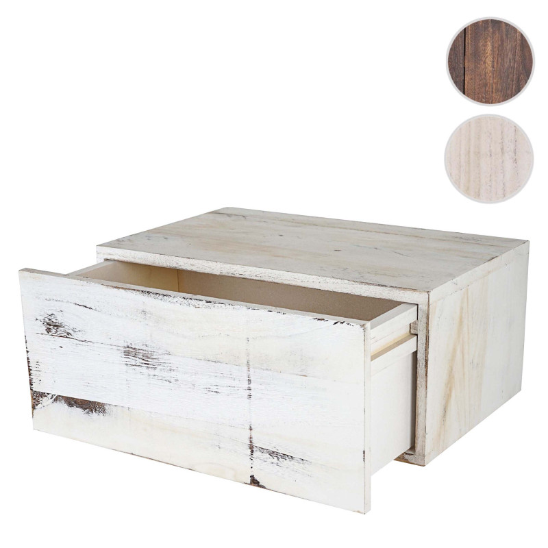 Étagère murale Dinant, avec tiroir, 21x46x30cm style shabby, vintage - blanc