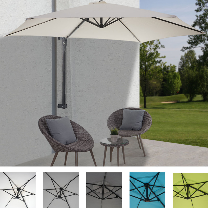 Parasol mural Casoria, parasol déporté pour le balcon, 3m, inclinable - turquoise