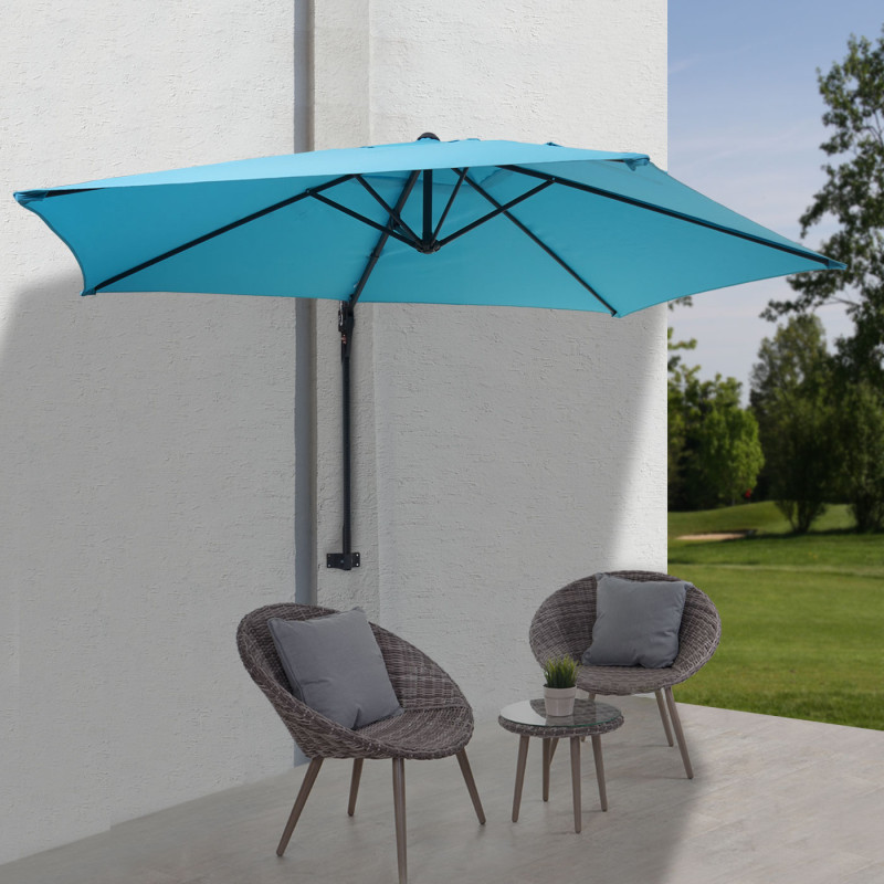 Parasol mural Casoria, parasol déporté pour le balcon, 3m, inclinable - turquoise