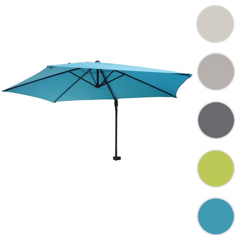 Parasol mural Casoria, parasol déporté pour le balcon, 3m, inclinable - turquoise