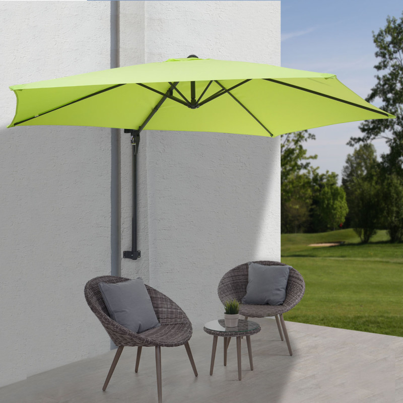 Parasol mural Casoria, parasol déporté pour le balcon, 3m, inclinable - vert limon