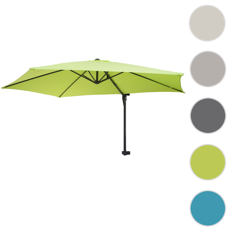 Parasol mural Casoria, parasol déporté pour le balcon, 3m, inclinable - vert limon