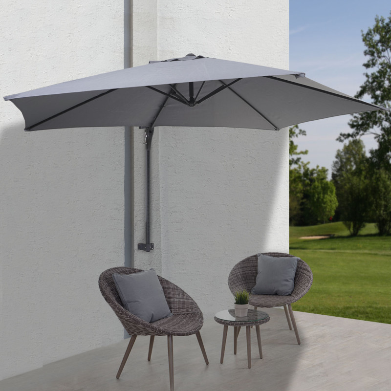 Parasol mural Casoria, parasol déporté pour le balcon, 3m, inclinable - gris