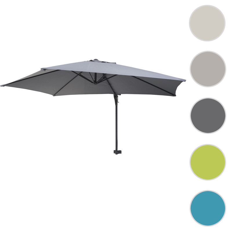 Parasol mural Casoria, parasol déporté pour le balcon, 3m, inclinable - gris