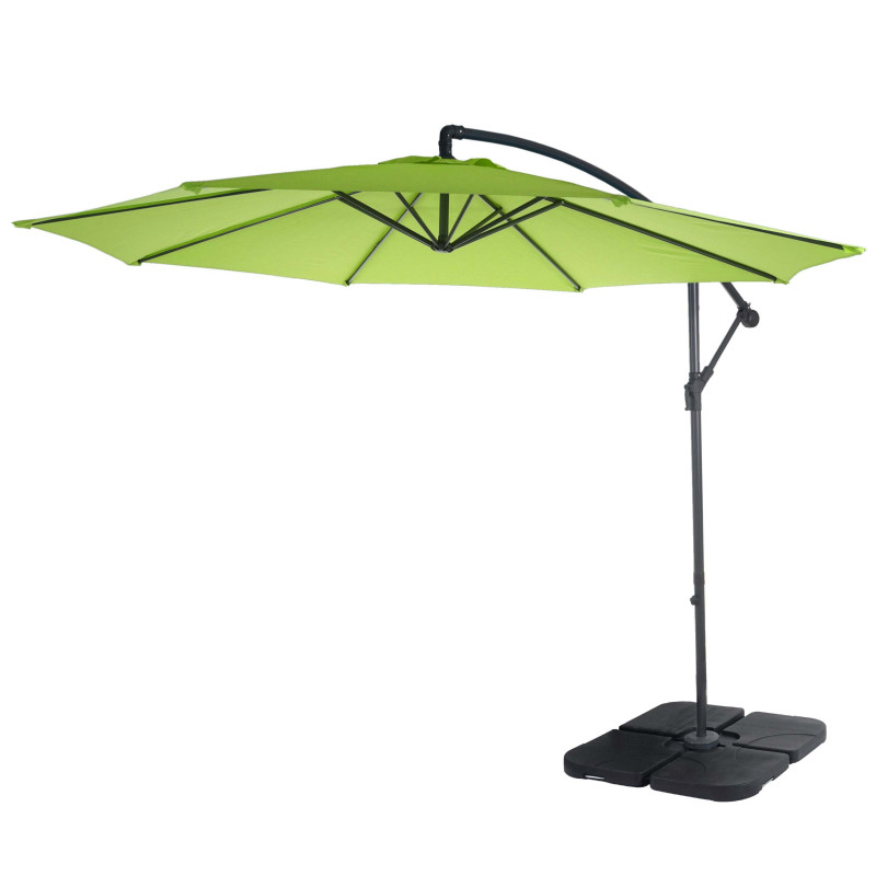 Parasol déporté semi-pro Acerra, protection contre le soleil, 3m inclinable - vert limon avec support