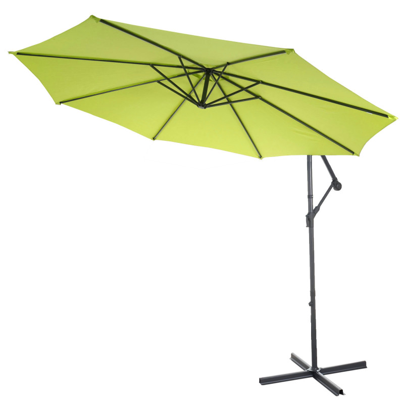 Parasol déporté semi-pro Acerra, protection contre le soleil, 3m inclinable - vert limon avec support