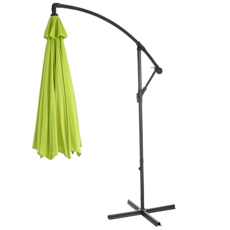 Parasol déporté semi-pro Acerra, protection contre le soleil, 3m inclinable - vert limon avec support