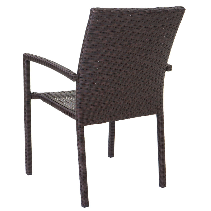 2x chaise Cava en polyrotin, chaises empilaples de jardin - marron, coussins crèmes