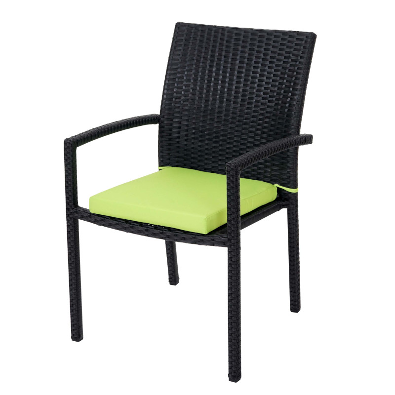 2x chaise Cava en polyrotin, chaises empilaples de jardin - anthracite, coussins verts