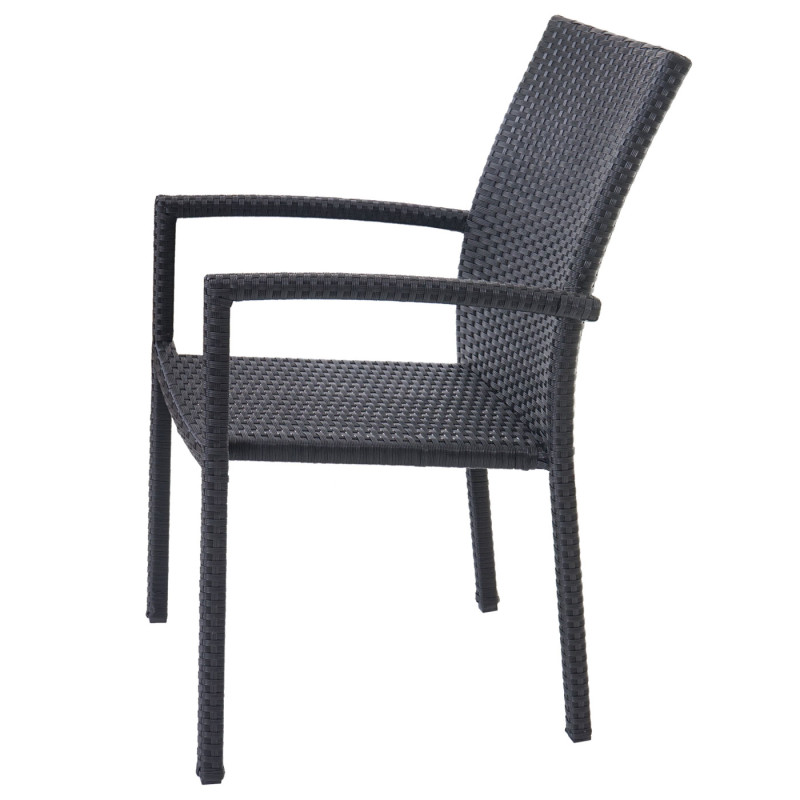 2x chaise Cava en polyrotin, chaises empilaples de jardin - anthracite, coussins verts
