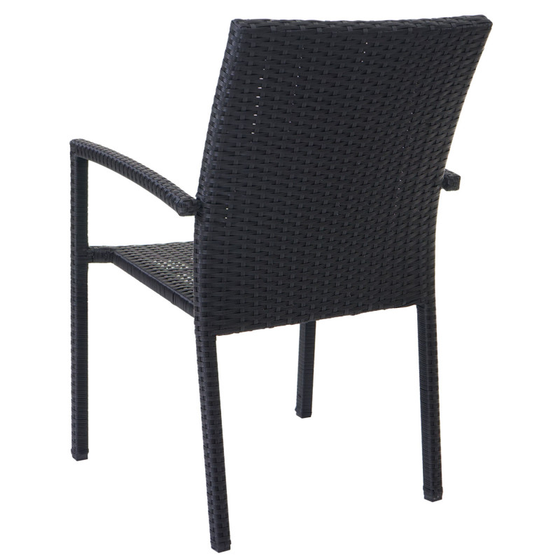 2x chaise Cava en polyrotin, chaises empilaples de jardin - anthracite, coussins verts