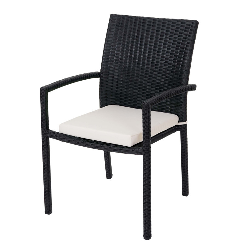 2x chaise Cava en polyrotin, chaises empilaples de jardin - anthracite, coussins crèmes