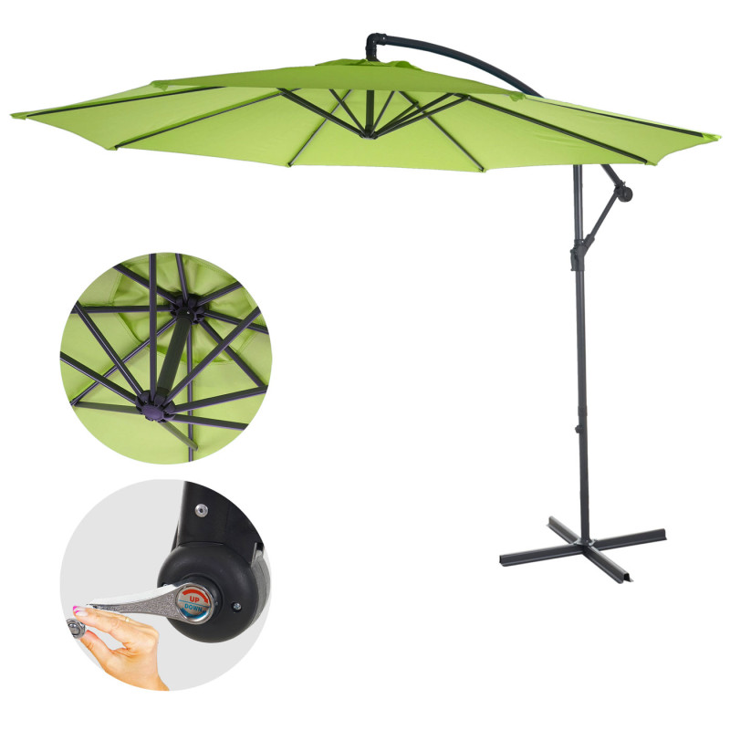 Parasol déporté semi-pro Acerra, protection contre le soleil, 3m inclinable - vert limon sans support