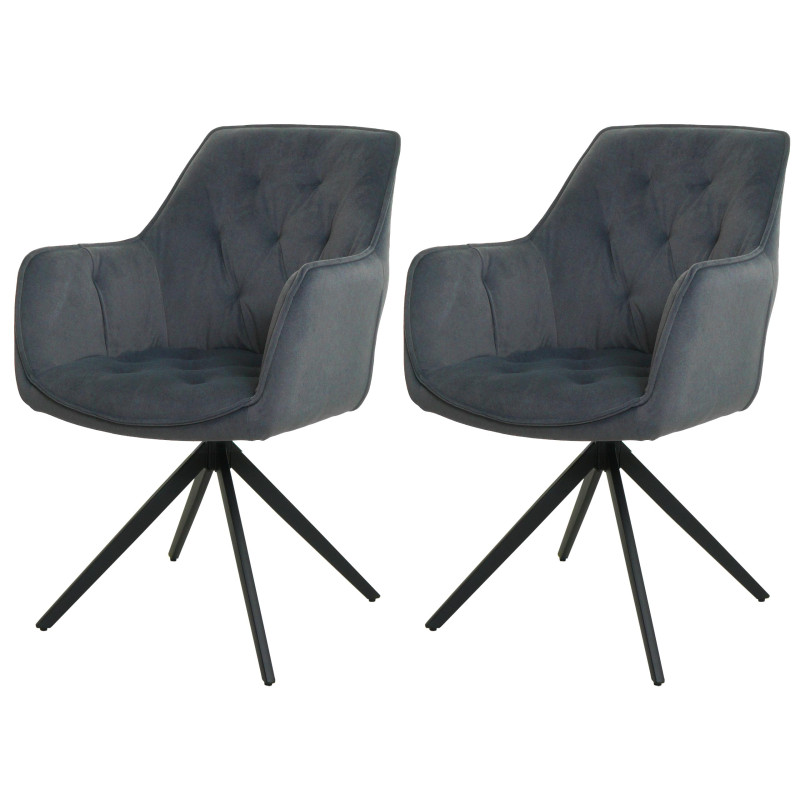 Lot de 2 chaises de salle à manger rembourrée chaise avec accoudoirs, pivotante, métal tissu/textile - anthracite