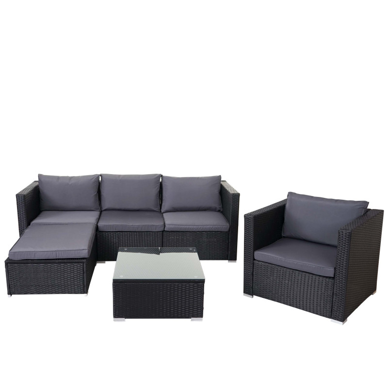 Ensemble de meubles de jardin Brescia, poly-rotin - noir, coussins anthracite