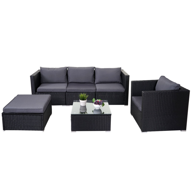 Ensemble de meubles de jardin Brescia, poly-rotin - noir, coussins anthracite